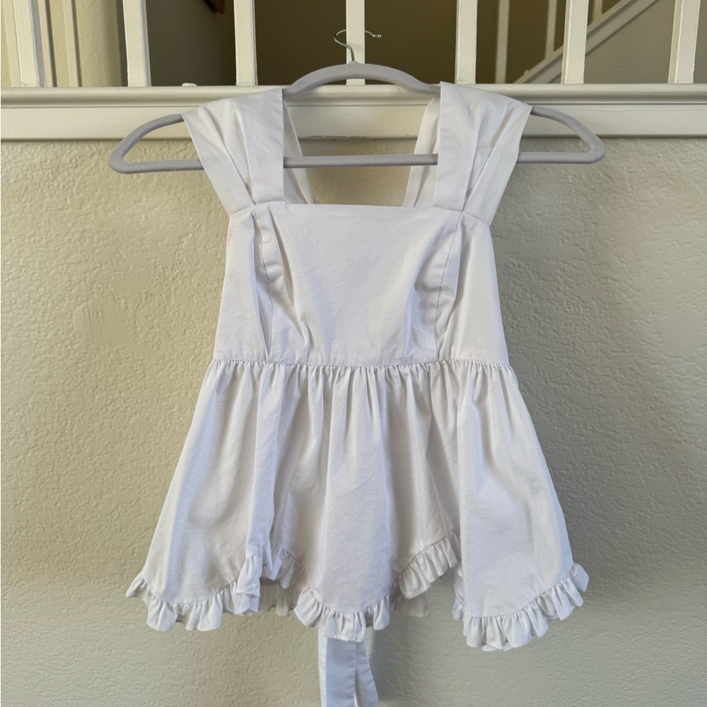 Anthropologie White Ruffled Sleeveless Bow Top